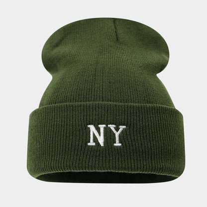 NY Embroidered Knit Beanie - Warm Winter Hat