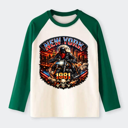 New York 1981 Biker - Raglan Long Sleeve T-Shirt