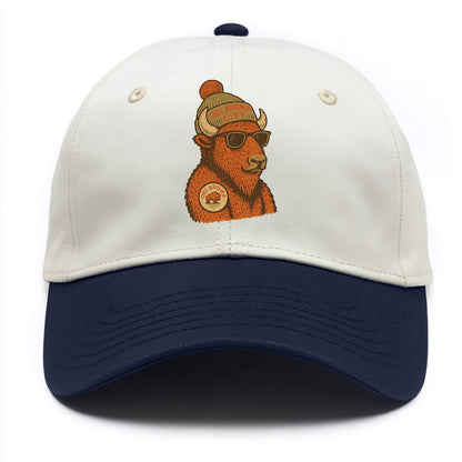 Oklahoma Buffalo wearing Oklahoma City beanie with pom pom and wayfarer sunglasses - Two Tone Cap - Navy