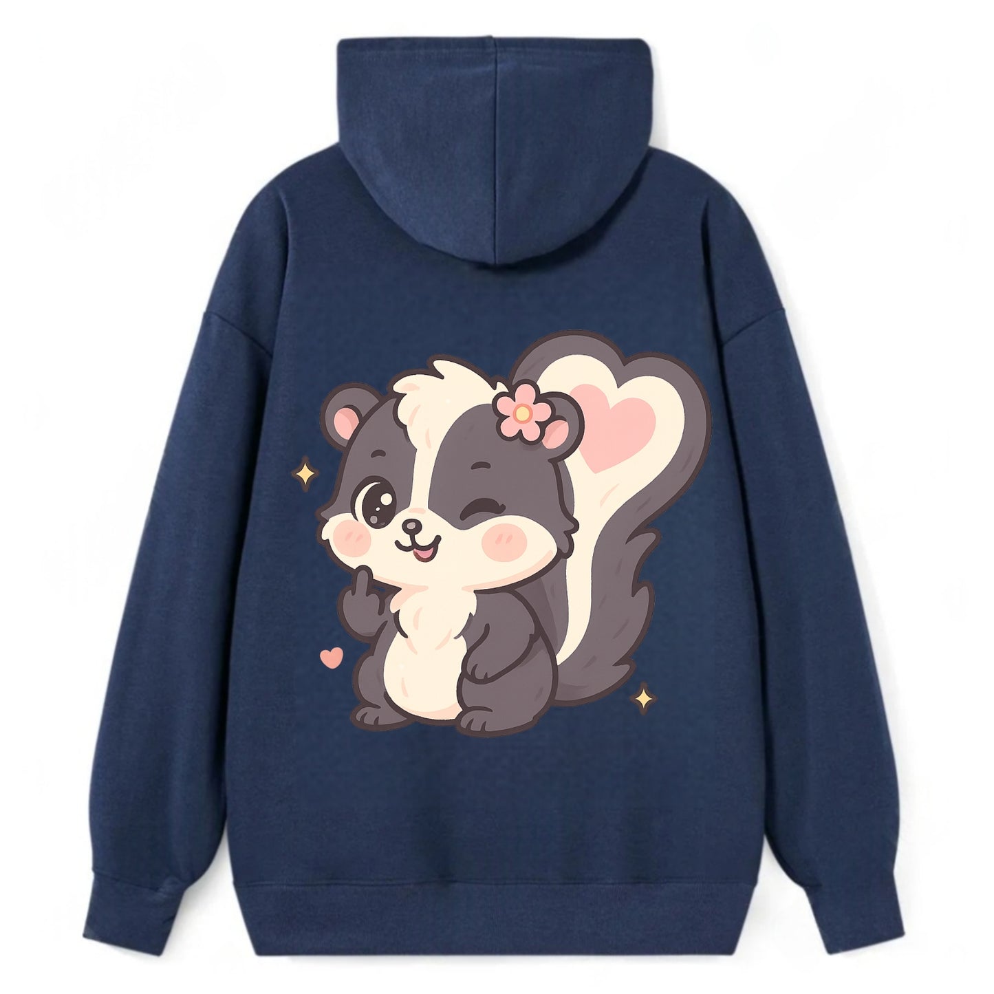fluffy skunk with heart-shaped tail pattern, one paw up showing sass - Classic Pullover Hoodie - Navy