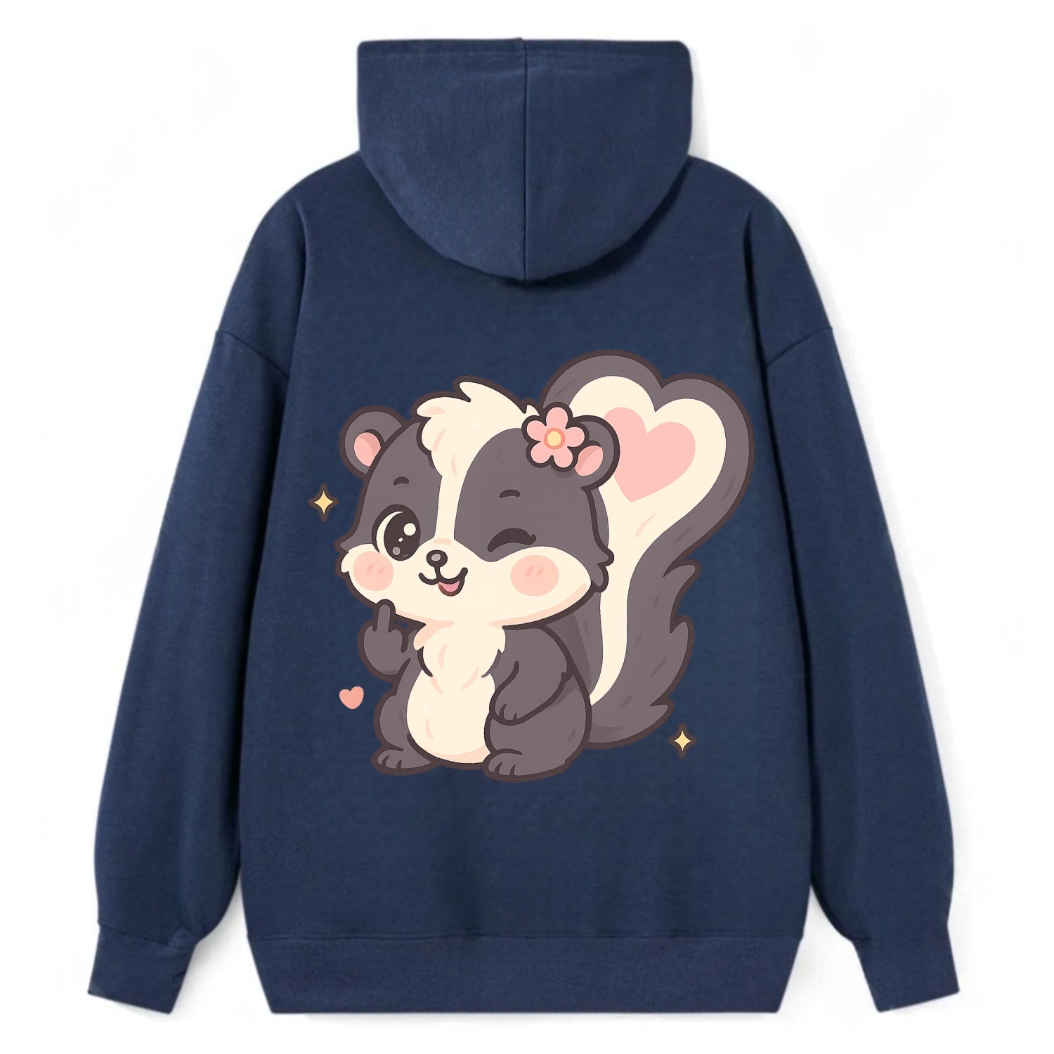 fluffy skunk with heart-shaped tail pattern, one paw up showing sass - Classic Pullover Hoodie - Navy