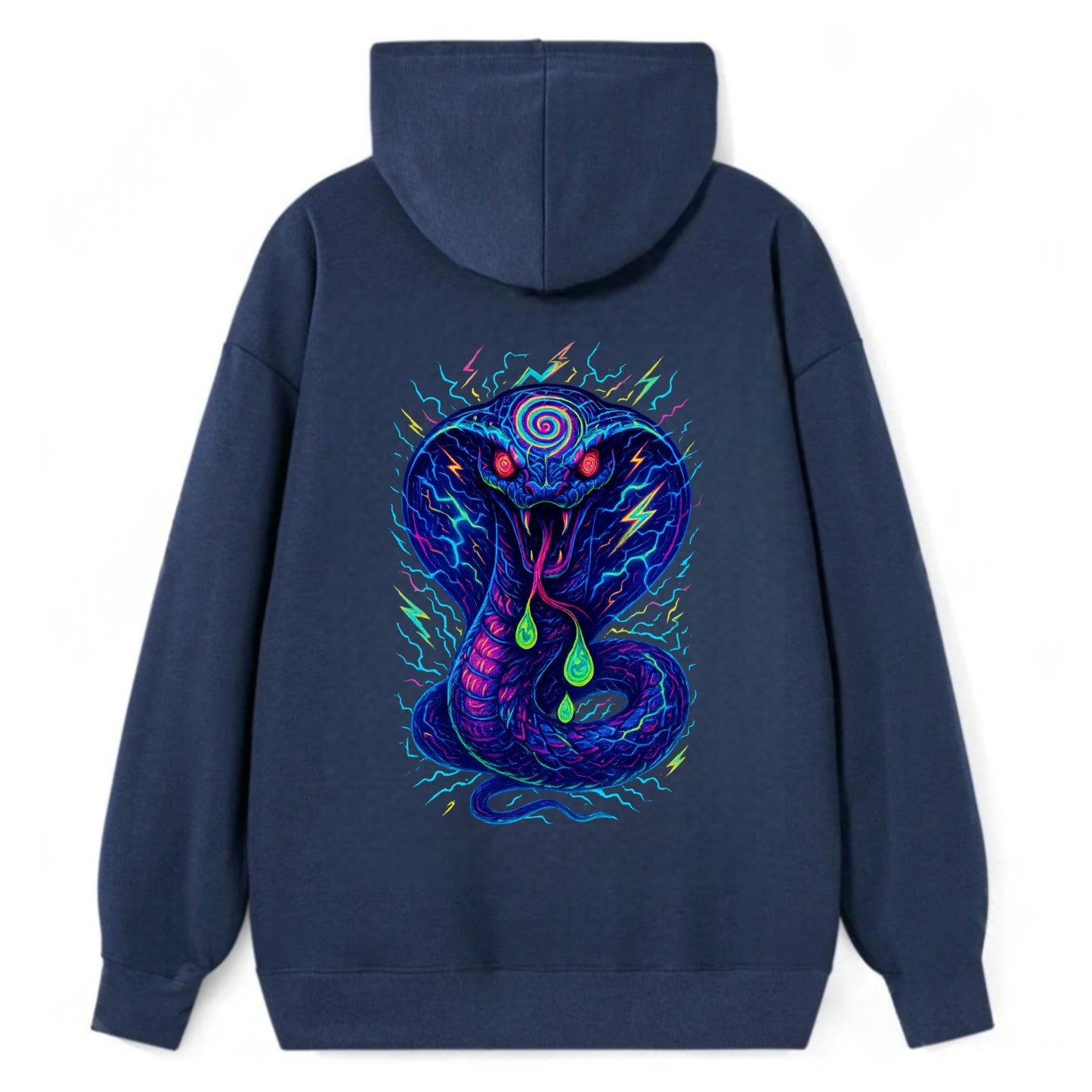 Mesmerizing cobra with hypnotic spiral patterns in the hood, scales that - Classic Pullover Hoodie - Navy