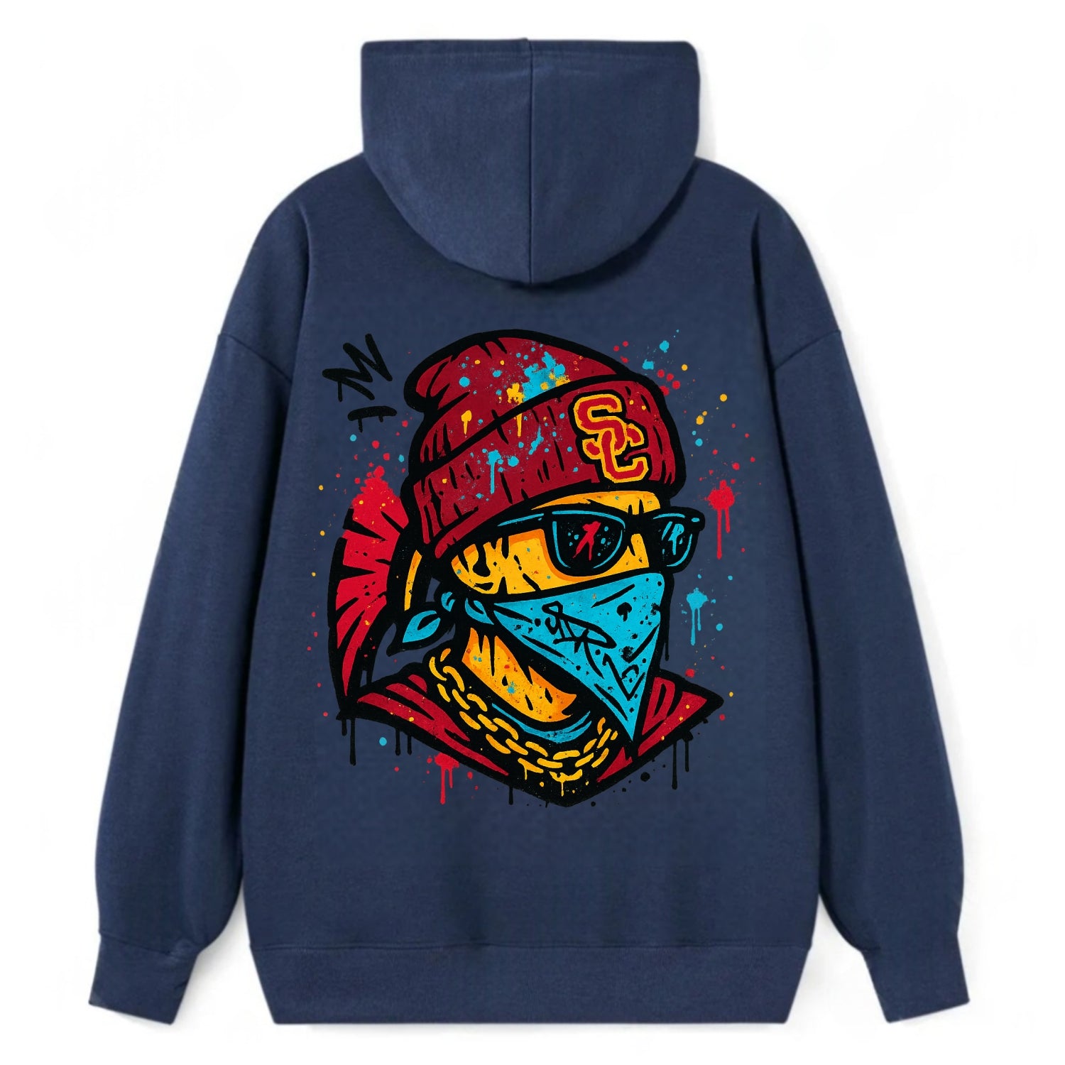 Los Angeles Trojan wearing USC beanie with SC patch - Classic Pullover Hoodie - Navy