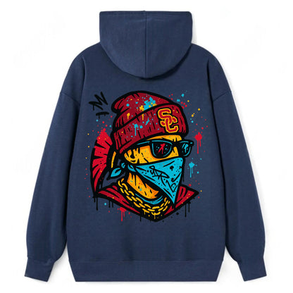 Los Angeles Trojan wearing USC beanie with SC patch - Classic Pullover Hoodie - Navy