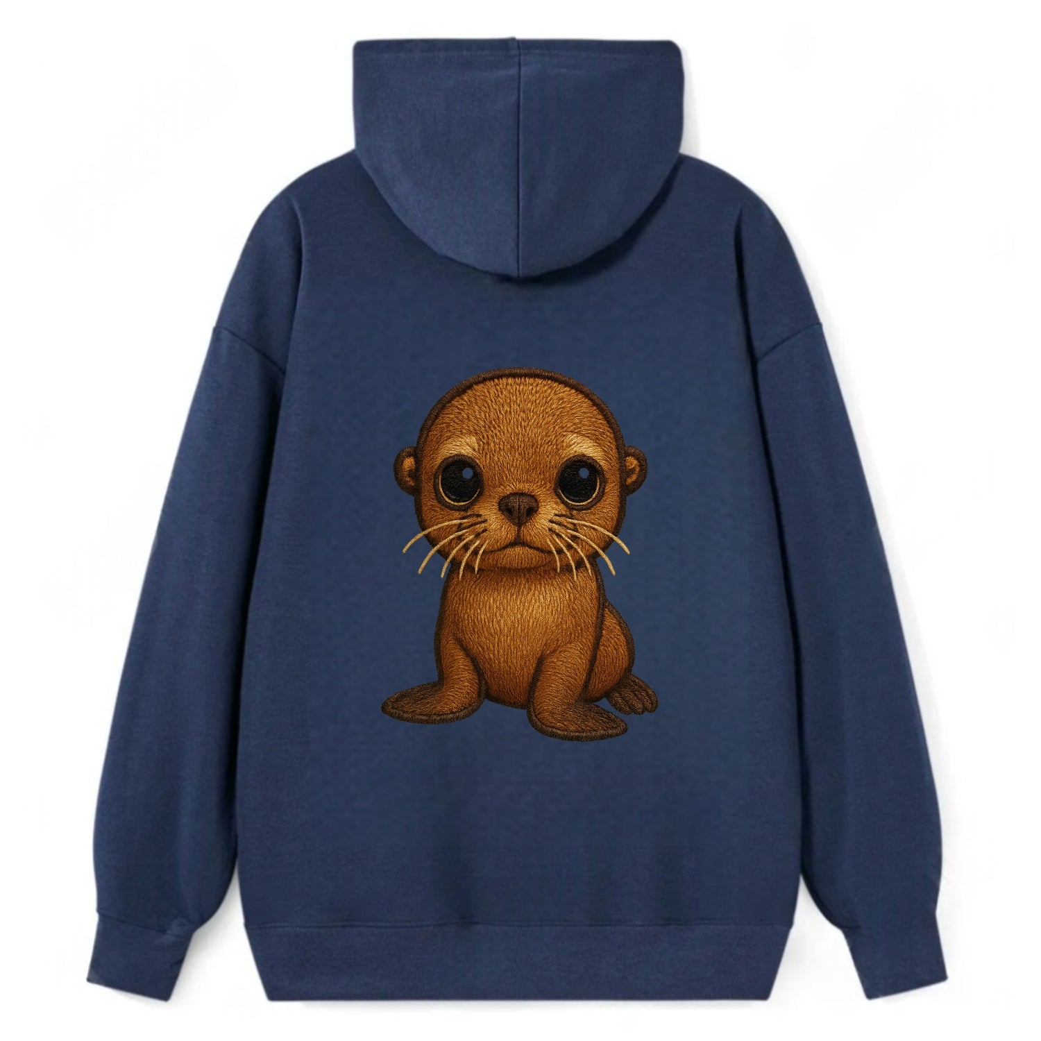 Baby California Sea Lion - golden brown, large expressive eyes, whiskers, - Classic Pullover Hoodie - Navy
