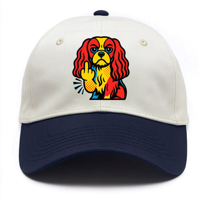 Cavalier King Charles Spaniel with long ears, regal paw giving finger - Two Tone Cap - Navy