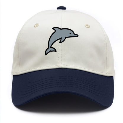 Bottlenose Dolphin - Gray jumping pose flat side profile - Two Tone Cap - Navy
