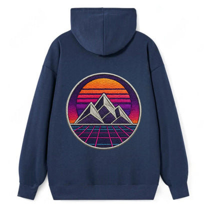 Retrowave Mountains - Classic Pullover Hoodie - Navy