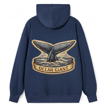 WHALE TAIL - diving whale in blue and gray , ocean giant - Classic Pullover Hoodie - Navy