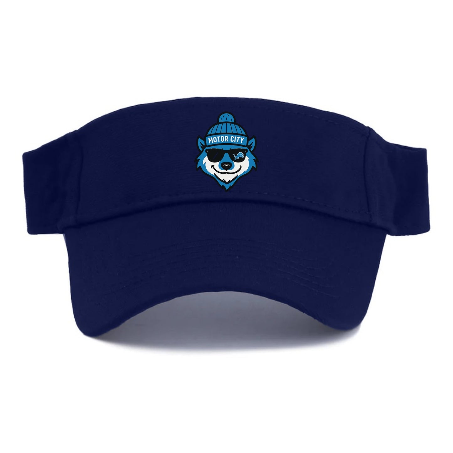 Motor City Wolverine wearing Lions beanie with gear patch and wayfarer sunglasses - Visor - Navy