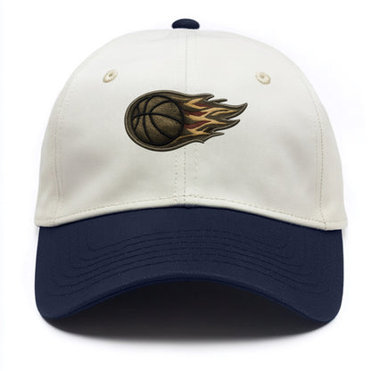 Embroidered patch design - BASKETBALL FLAMING BALL - basketball with flames in - Two Tone Cap - Navy