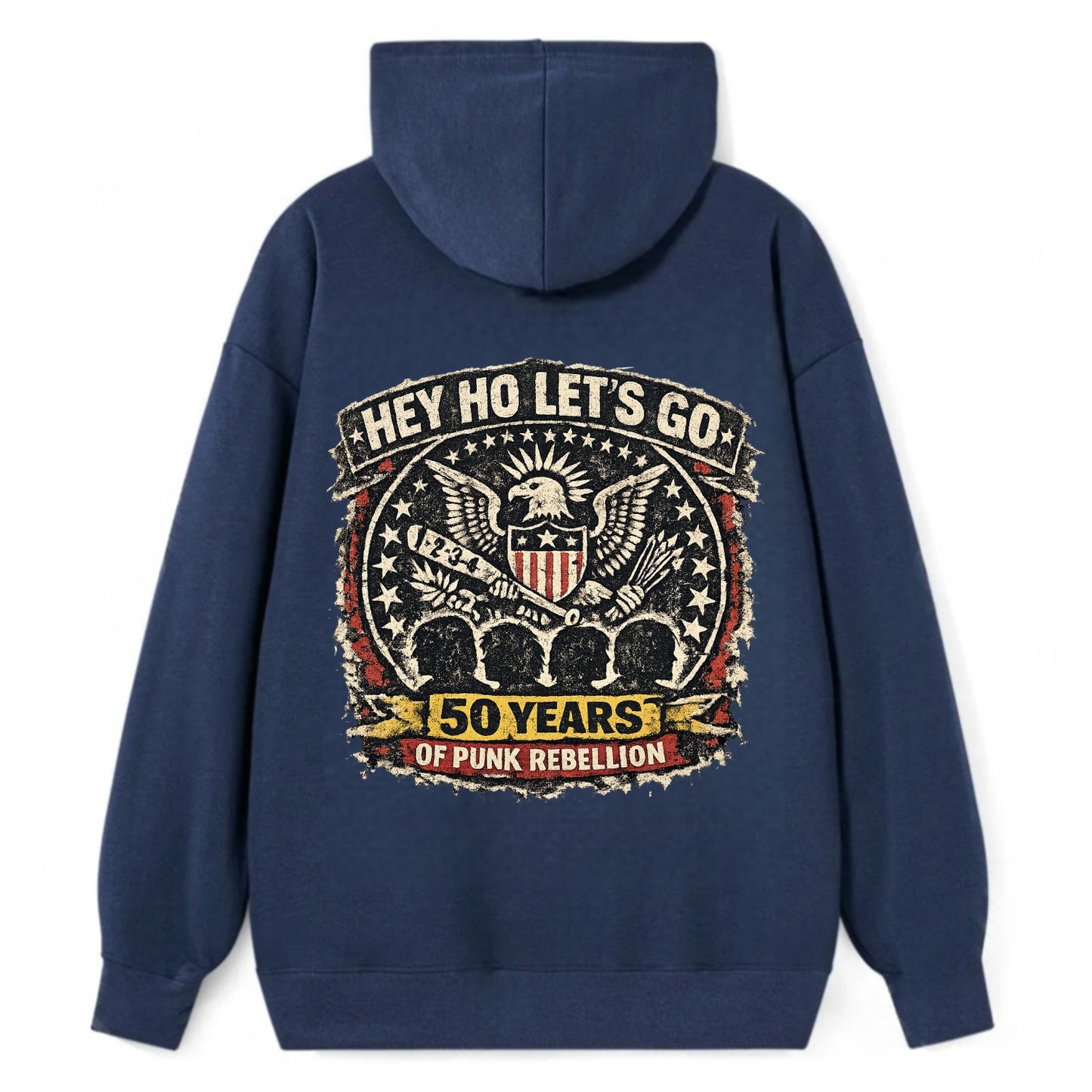 RAMONES LEGACY | Hey Ho Let's Go typography | Presidential seal parody | - Classic Pullover Hoodie - Navy