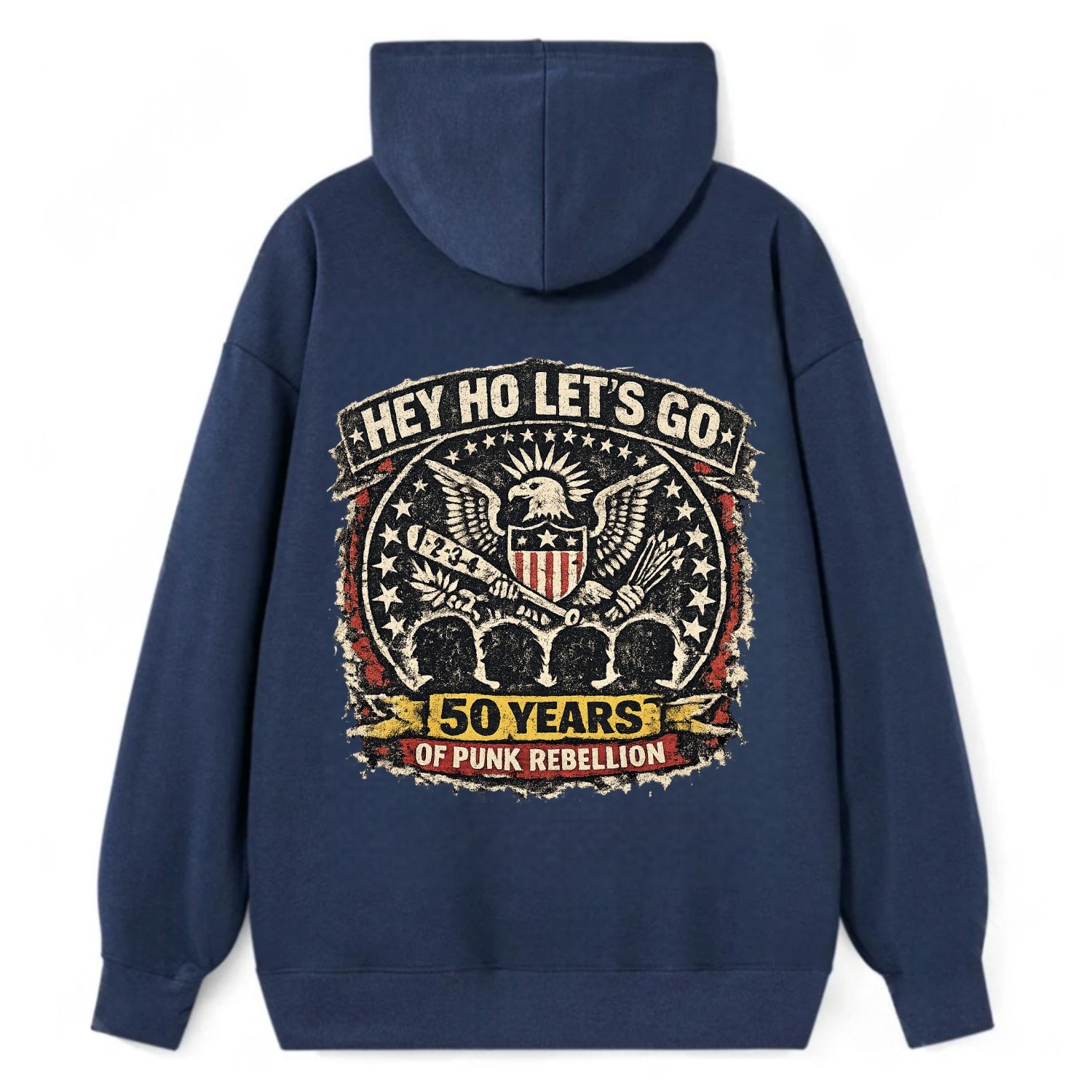 RAMONES LEGACY | Hey Ho Let's Go typography | Presidential seal parody | - Classic Pullover Hoodie - Navy