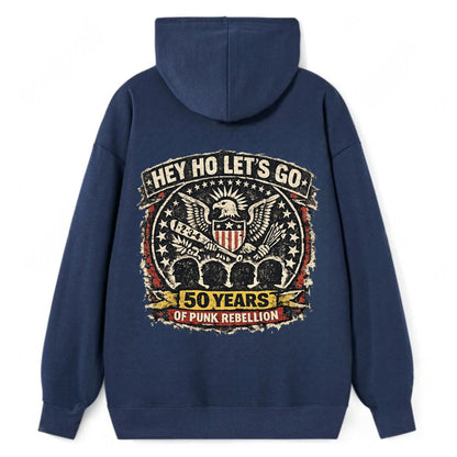 RAMONES LEGACY | Hey Ho Let's Go typography | Presidential seal parody | - Classic Pullover Hoodie - Navy