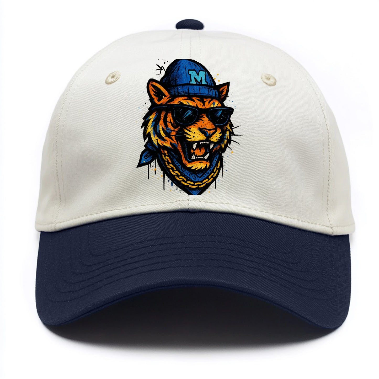 Memphis Tiger wearing Memphis beanie with M patch - Two Tone Cap - Navy