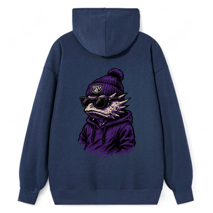 Fort Worth Horned Frog wearing TCU beanie with frog patch - Classic Pullover Hoodie - Navy