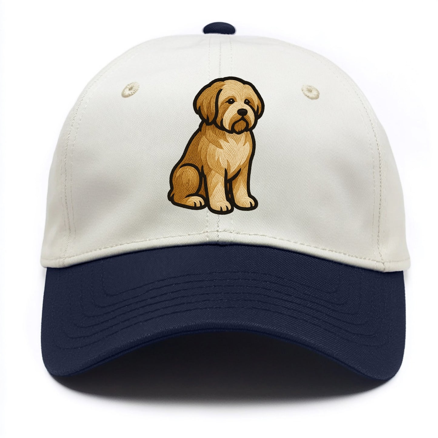 Tibetan Terrier - Gold and white embroidered sitting pose - Two Tone Cap - Navy