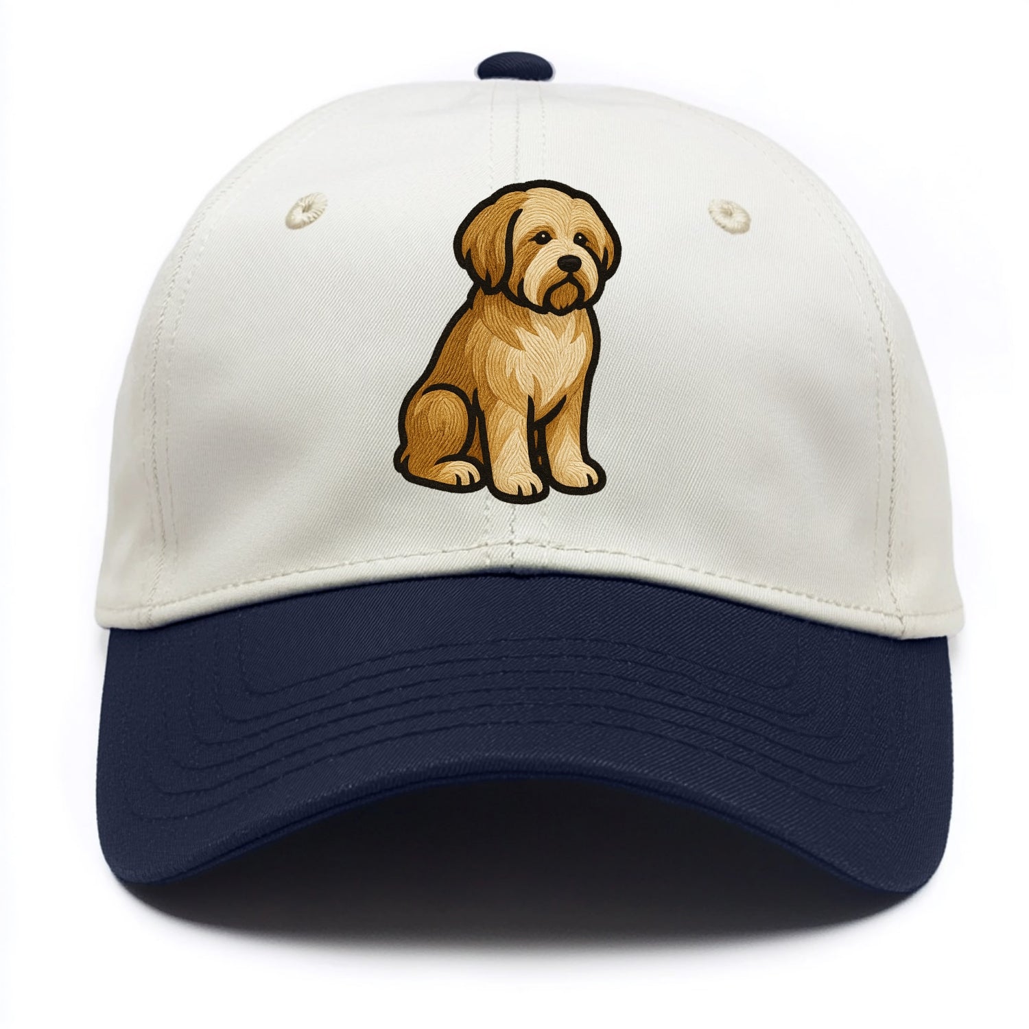 Tibetan Terrier - Gold and white embroidered sitting pose - Two Tone Cap - Navy