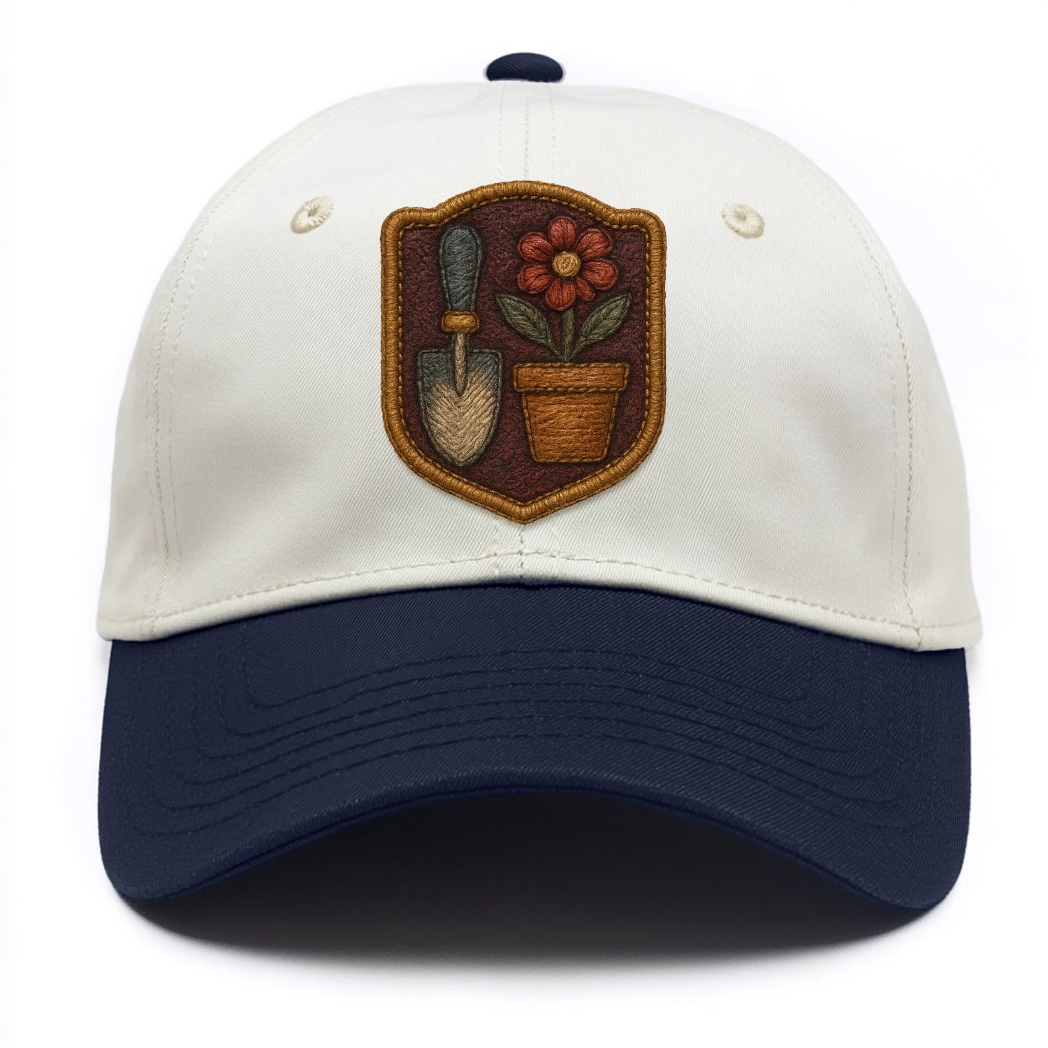 Garden trowel with flower pot - gardener badge - Two Tone Cap - Navy