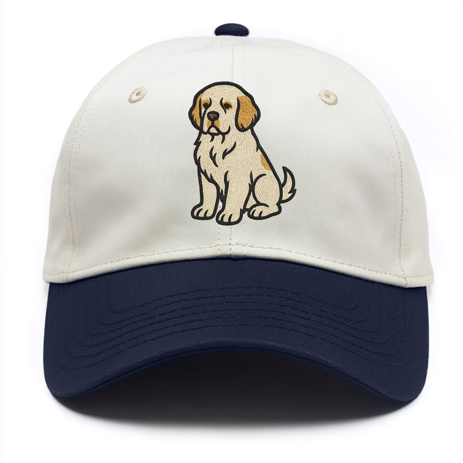 Clumber Spaniel - White with lemon markings embroidered pose - Two Tone Cap - Navy