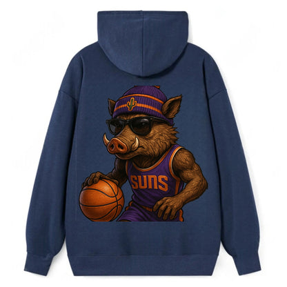 Phoenix Javelina wearing Suns beanie with cactus patch and wayfarer - Classic Pullover Hoodie - Navy