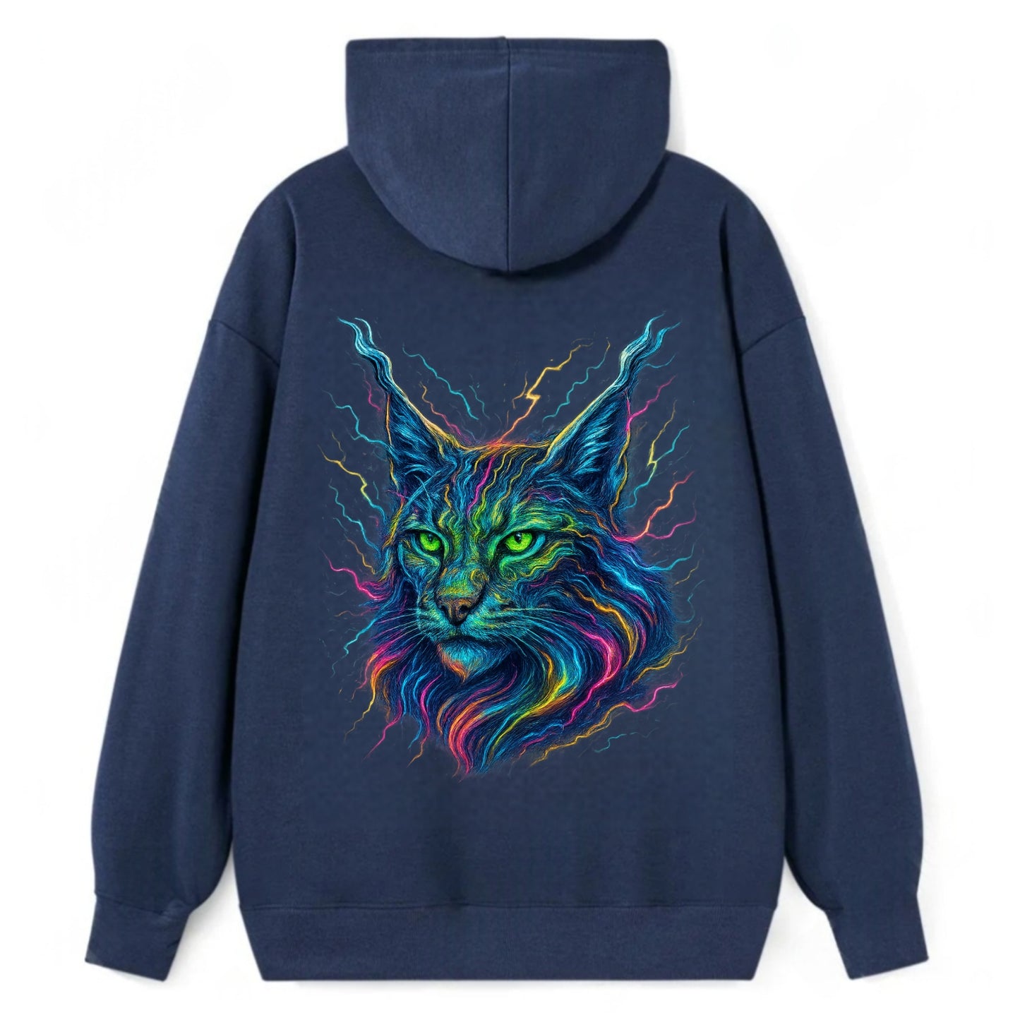 Wild lynx with ear tufts transforming into liquid mercury flows, silver - Classic Pullover Hoodie - Navy