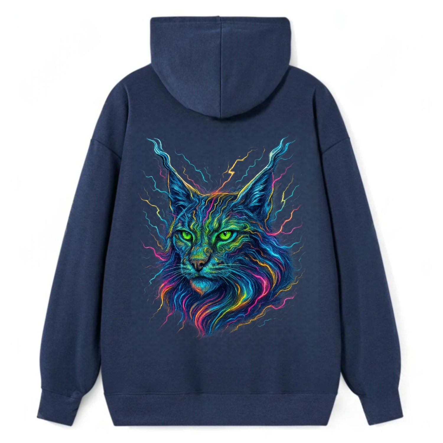 Wild lynx with ear tufts transforming into liquid mercury flows, silver - Classic Pullover Hoodie - Navy