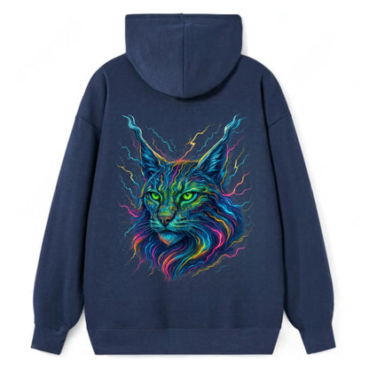 Wild lynx with ear tufts transforming into liquid mercury flows, silver - Classic Pullover Hoodie - Navy