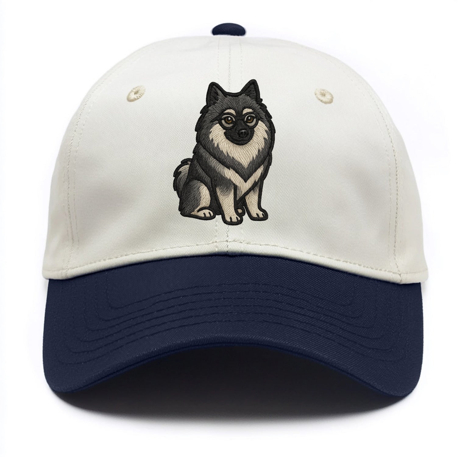 Keeshond - Gray and black spectacles embroidered design - Two Tone Cap - Navy