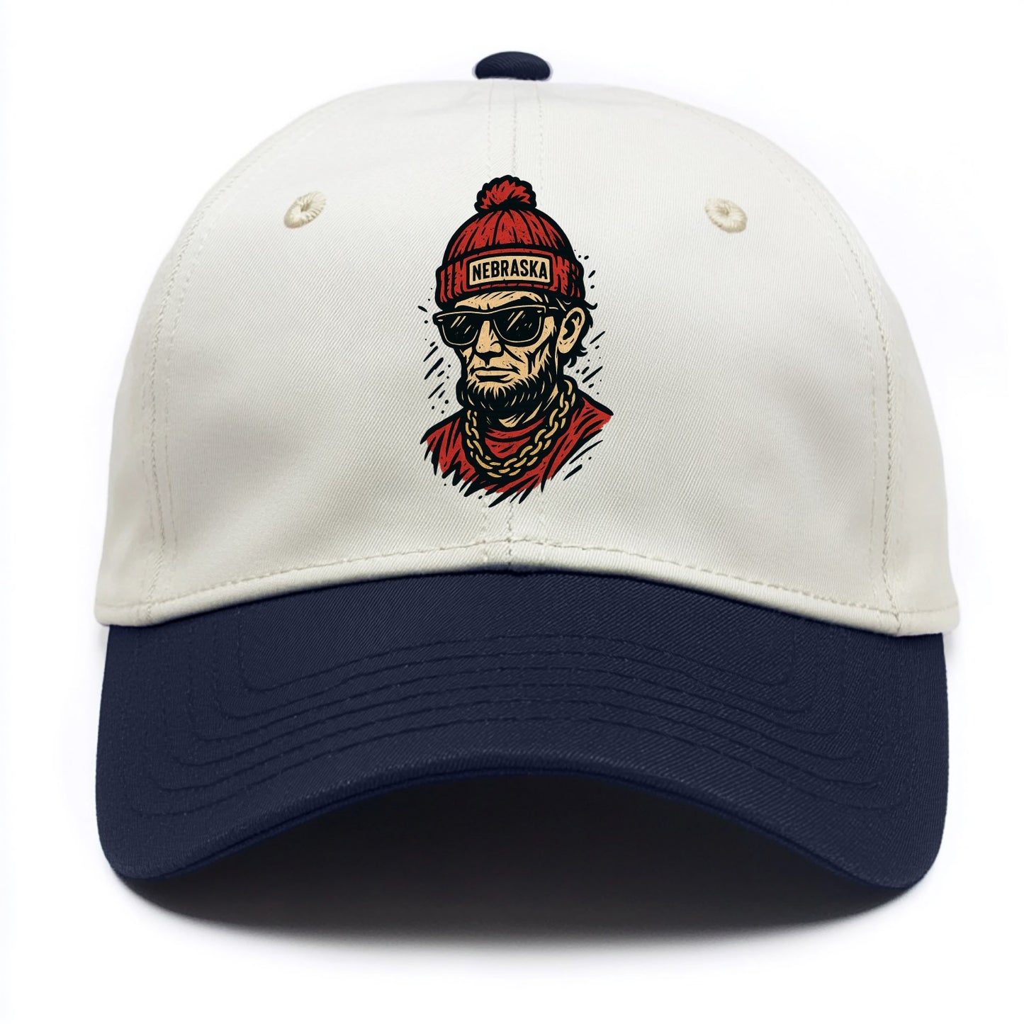 Lincoln Cornhusker wearing Nebraska bean - Two Tone Cap - Navy