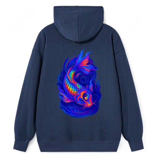 Sacred koi with scales reflecting rainbow prisms, yin-yang patterns in - Classic Pullover Hoodie - Navy