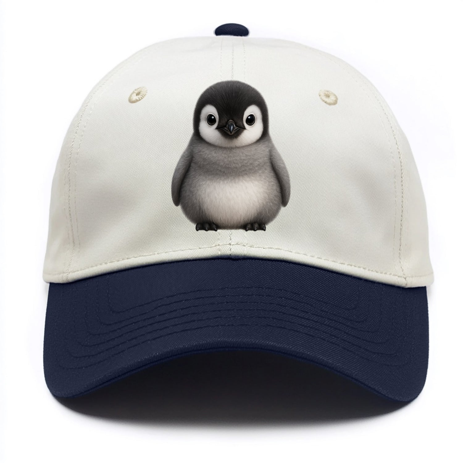 Baby Adelie Penguin - black and white, round body, curious eyes, front-facing, - Two Tone Cap - Navy