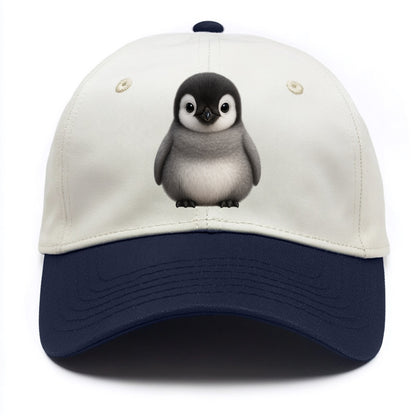 Baby Adelie Penguin - black and white, round body, curious eyes, front-facing, - Two Tone Cap - Navy