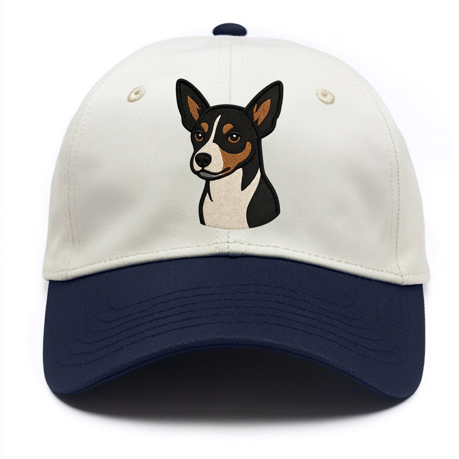 Rat Terrier - Tri-color embroidered pose - Two Tone Cap - Navy