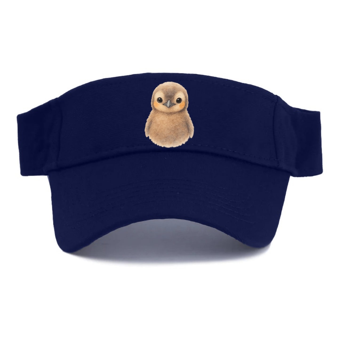 Baby King Penguin - orange cheek patches, fluffy brown, large eyes, front-facing, regal baby - Visor - Navy
