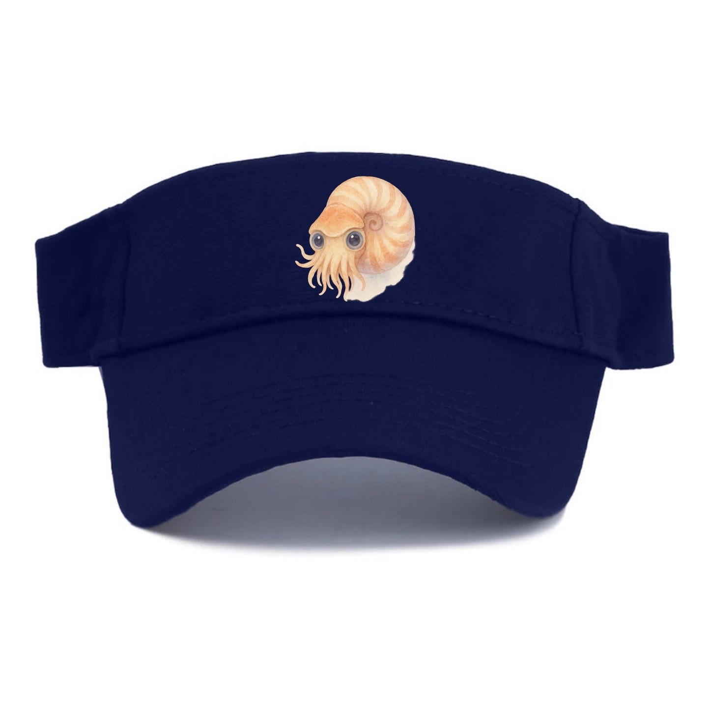 Baby Nautilus - spiral shell, tentacles peeking, ancient eyes, front-facing, living fossil - Visor - Navy