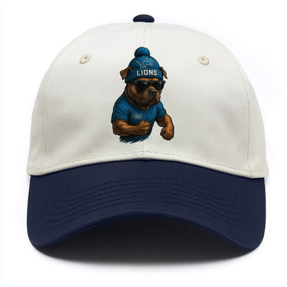 Detroit Pitbull wearing Lions beanie with auto patch and wayfarer sunglasses - Two Tone Cap - Navy