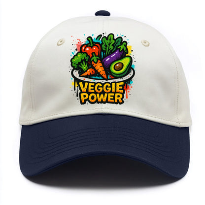Colorful vegetables and plants on plate - plant-based lifestyle, veggie power - Two Tone Cap - Navy