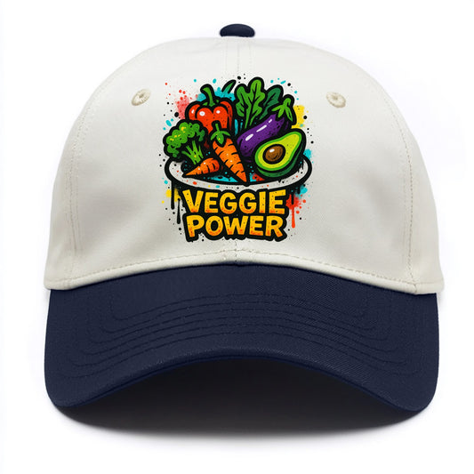 Colorful vegetables and plants on plate - plant-based lifestyle, veggie power - Two Tone Cap - Navy