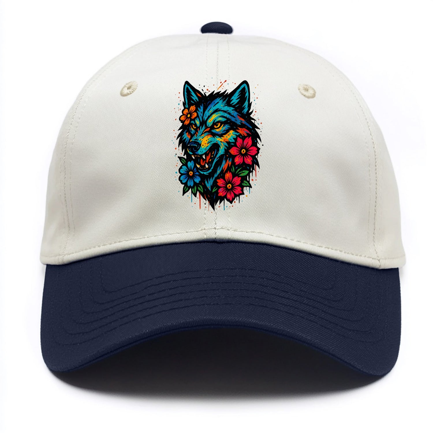 Floral Wolf Garden  - Two Tone Cap - Navy