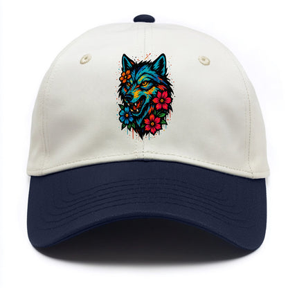 Floral Wolf Garden  - Two Tone Cap - Navy
