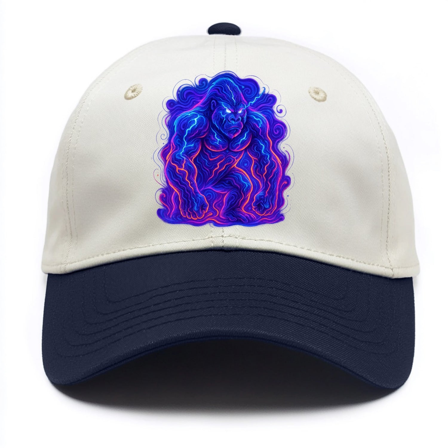 Mighty gorilla with electricity flowing through defined muscles, lightning bolt - Two Tone Cap - Navy
