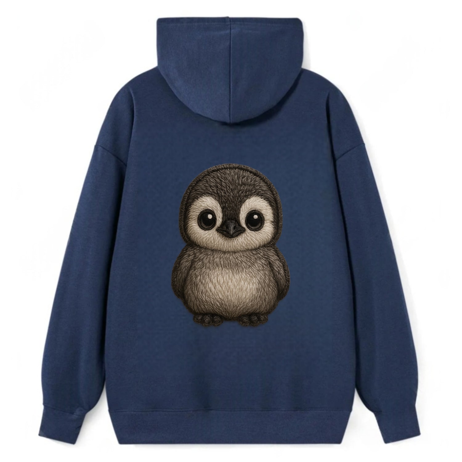 Baby Penguin Chick - gray fluffy, white face, round body, front-facing, - Classic Pullover Hoodie - Navy