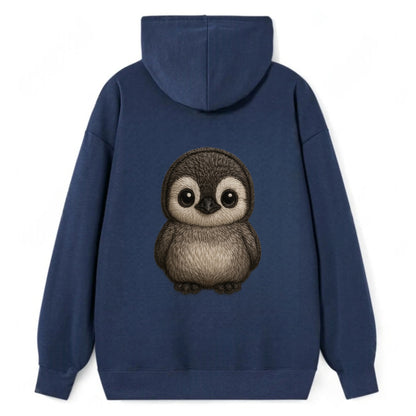 Baby Penguin Chick - gray fluffy, white face, round body, front-facing, - Classic Pullover Hoodie - Navy