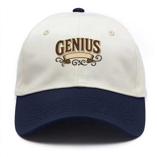 Bold typography design - "GENIUS" - exceptional intelligence, brilliance - Two Tone Cap - Navy