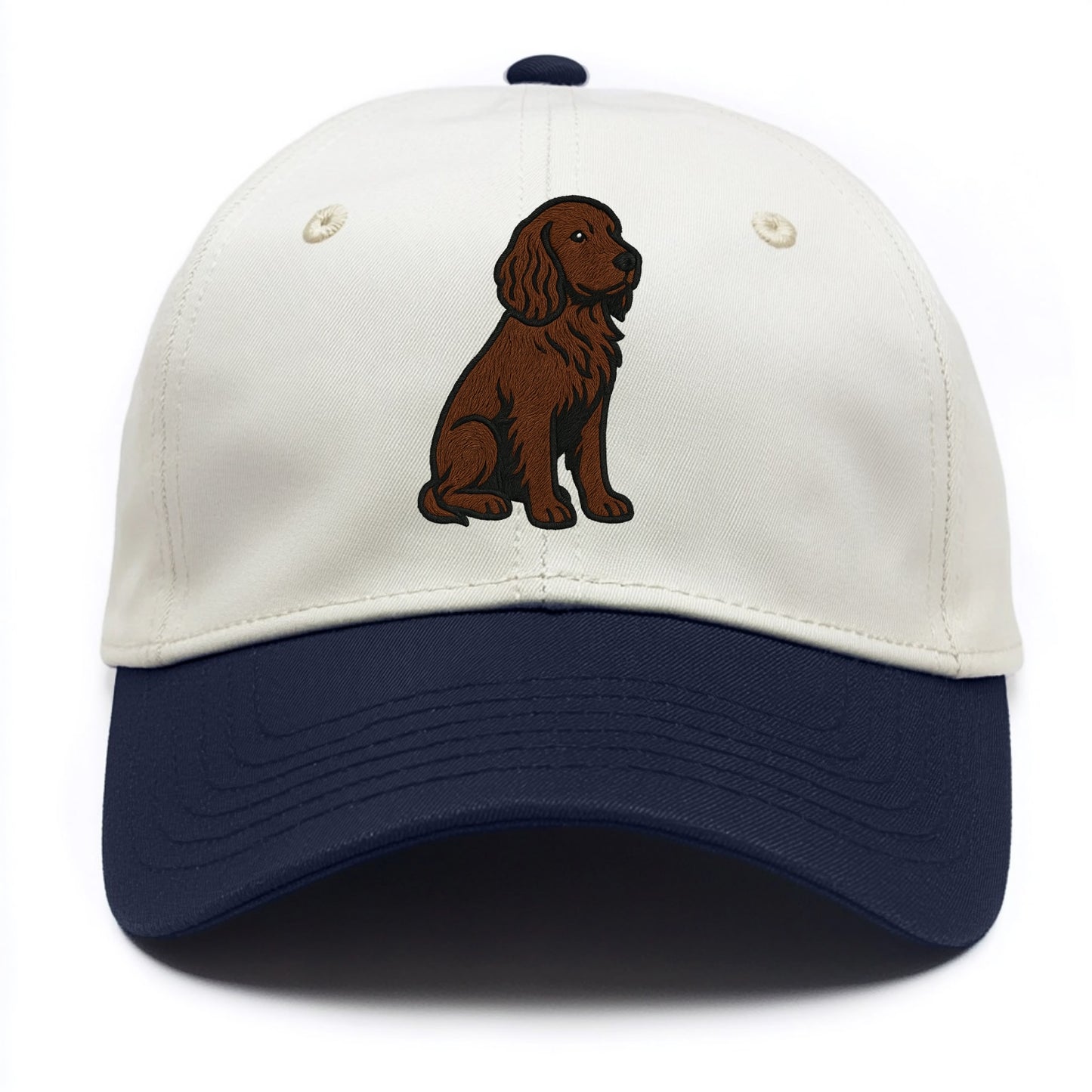 Field Spaniel - Liver colored embroidered sitting design - Two Tone Cap - Navy