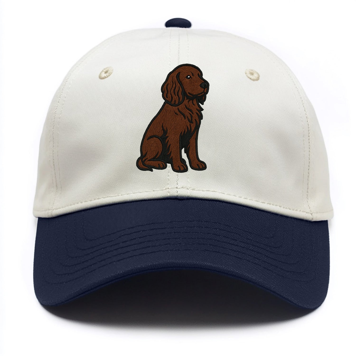 Field Spaniel - Liver colored embroidered sitting design - Two Tone Cap - Navy