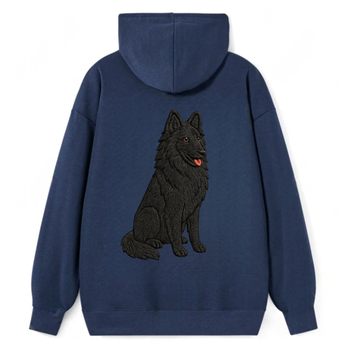 Belgian Sheepdog - Black long-haired embroidered pose - Classic Pullover Hoodie - Navy