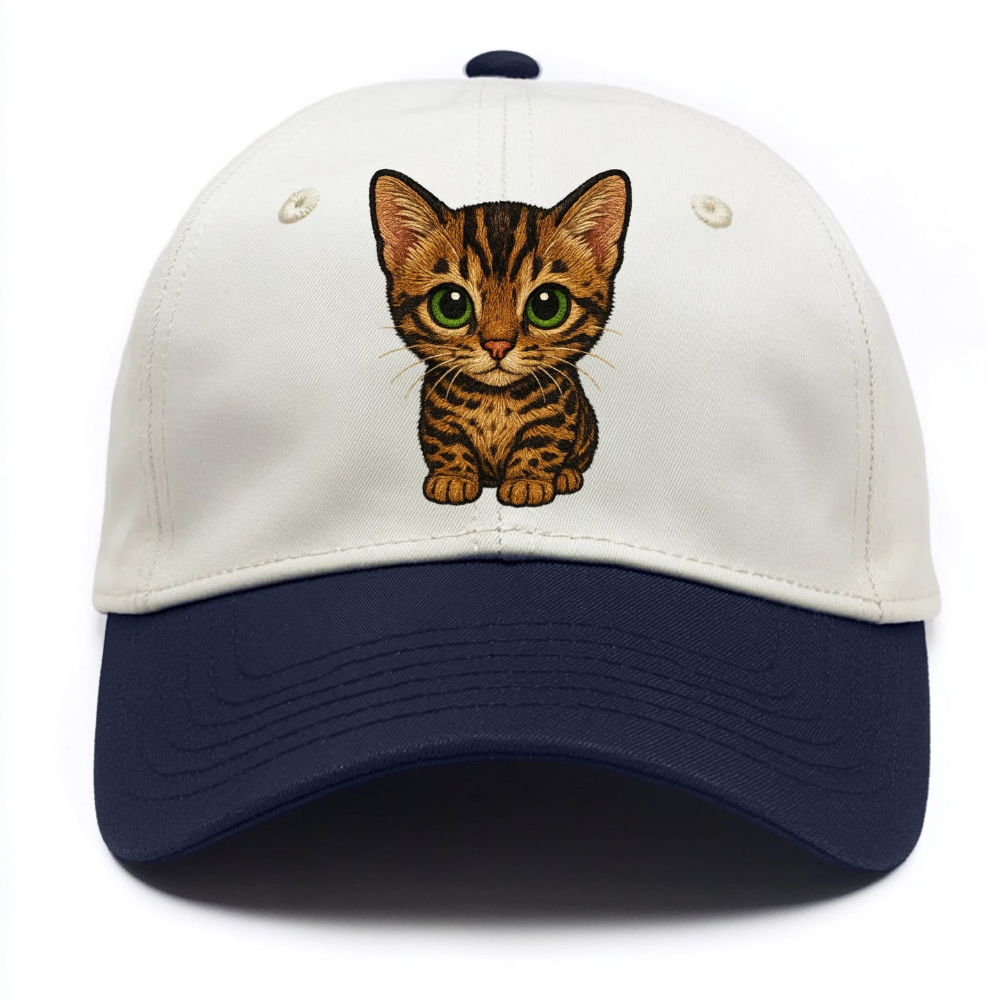 Baby Bengal Kitten - spotted/marbled wild coat, green eyes, athletic build, - Two Tone Cap - Navy