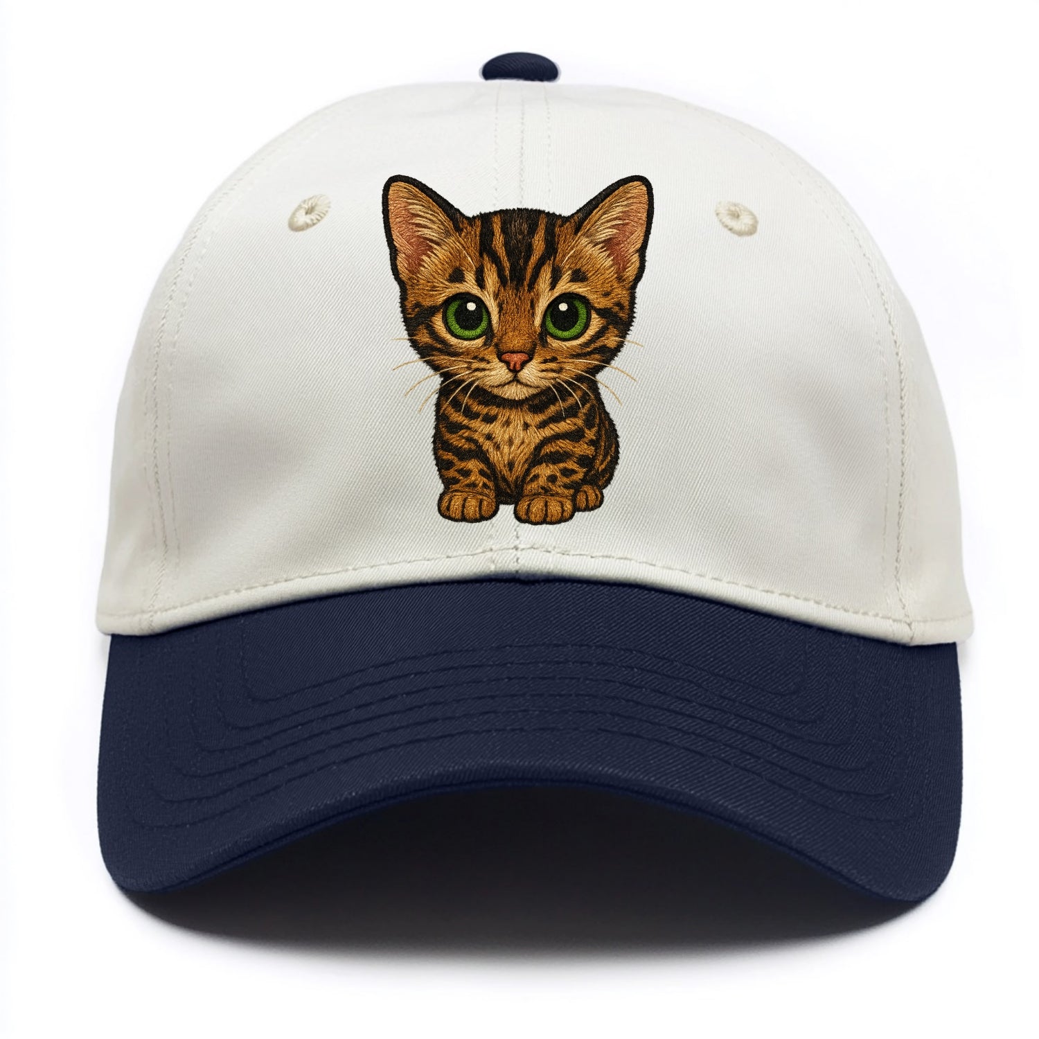 Baby Bengal Kitten - spotted/marbled wild coat, green eyes, athletic build, - Two Tone Cap - Navy